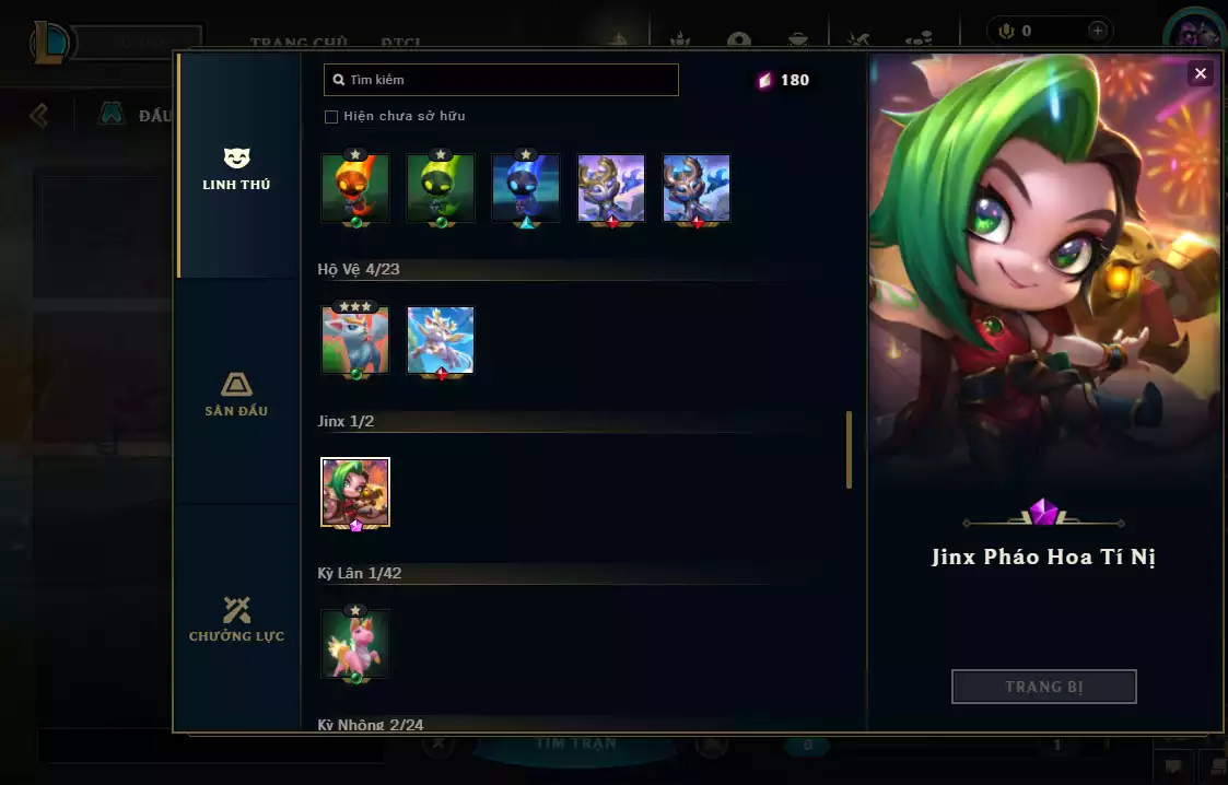 Jinx Tím 112 Linh Thú + 5vs5 ( 4 Hàng Hiệu )