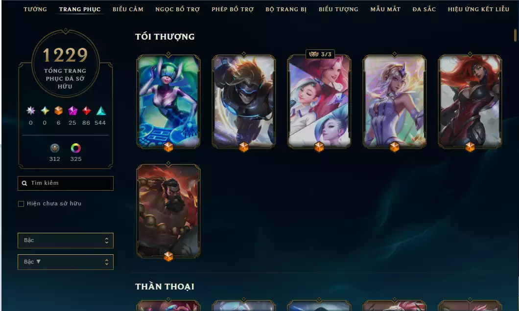 Ảnh Acc Vip Main Thresh 800k Thông Thạo - 19 Hàng Hiệu - Nhiều Skin Đẹp + Khung - 5 Biểu Cảm Cao Thủ - 335 Đa Sắc - TFT Nhiều
