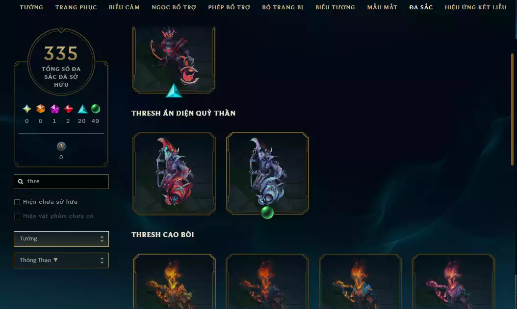 Ảnh Acc Vip Main Thresh 800k Thông Thạo - 19 Hàng Hiệu - Nhiều Skin Đẹp + Khung - 5 Biểu Cảm Cao Thủ - 335 Đa Sắc - TFT Nhiều