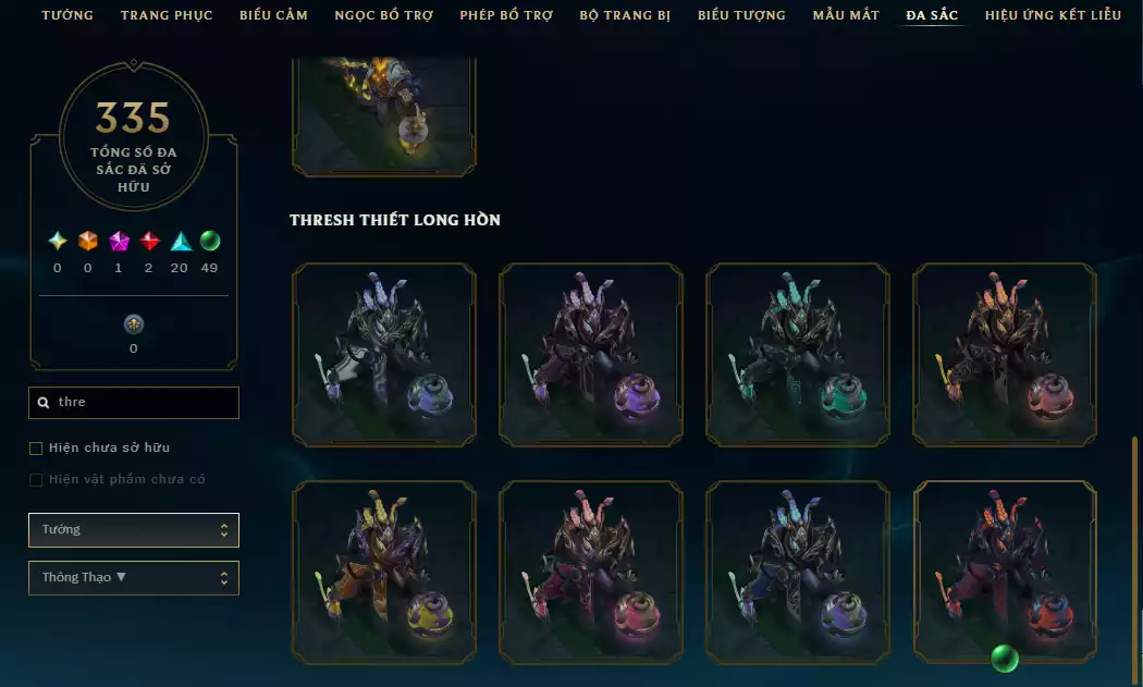 Ảnh Acc Vip Main Thresh 800k Thông Thạo - 19 Hàng Hiệu - Nhiều Skin Đẹp + Khung - 5 Biểu Cảm Cao Thủ - 335 Đa Sắc - TFT Nhiều