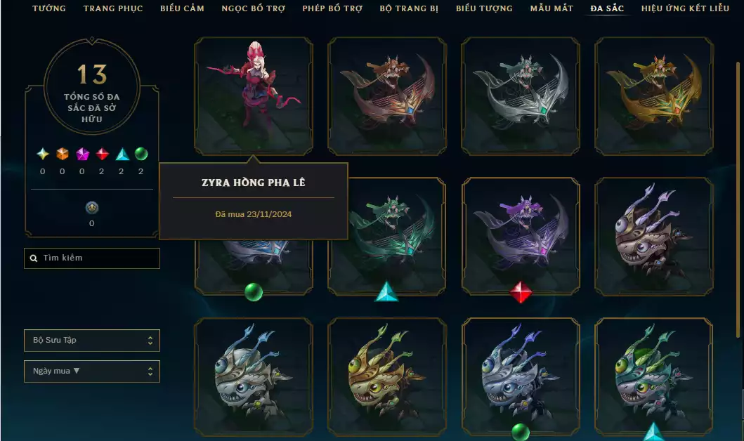 Ảnh Tài Khoản Chưa Rank Elo Cao Kim Cương - Skin Đẹp