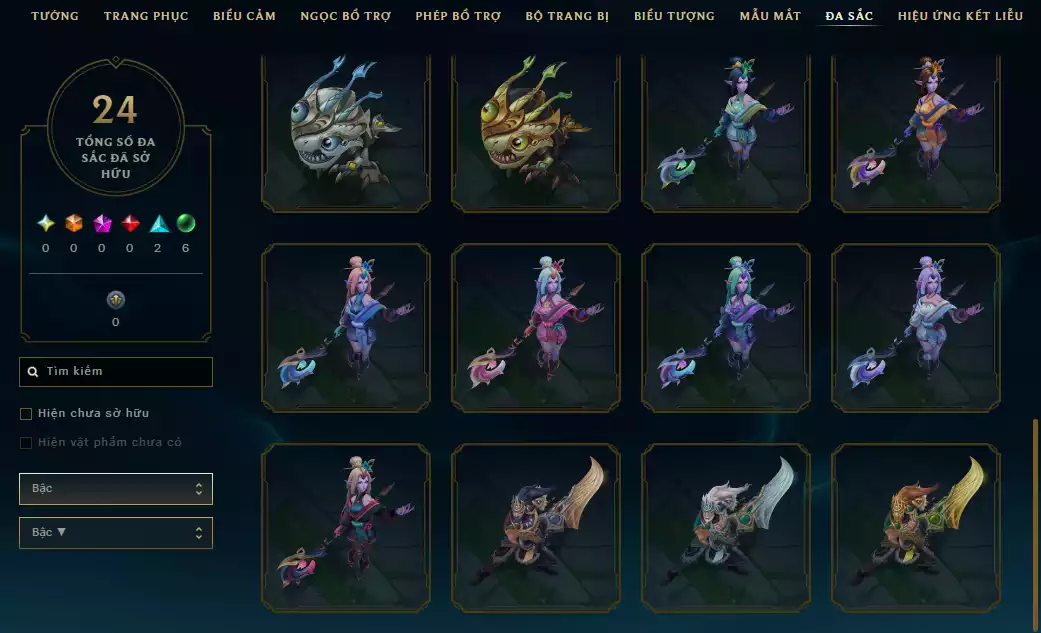 Ảnh Main Nữ Nhiều Skin Đẹp + Đa Sắc - Nhiều Skin Hiếm - Riot k9 nasus - TFT Pengu Coslay Ys Tím