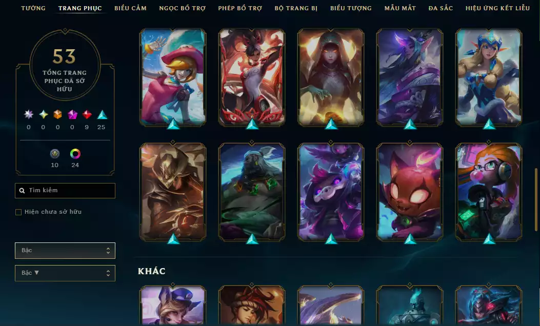 Ảnh Main Nữ Nhiều Skin Đẹp + Đa Sắc - Nhiều Skin Hiếm - Riot k9 nasus - TFT Pengu Coslay Ys Tím