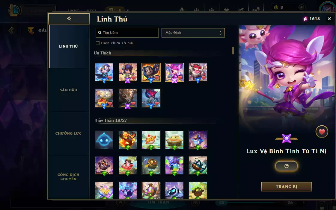 Ảnh ( 5 HH) 3 Pet Tím ( IRELIA + LUX + WARWICK) -  3 Tí Nị Thường (Jinx Yone AShe ) + Poro Coslay Yone + Shiro  Kuro Cao Bồi - Nhiều Pet Khác + Nhiều Chưởng Lực + Sàn Đấu + Cổng Dịch Chuyển