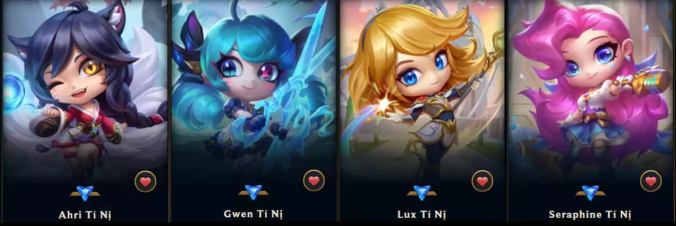 Lux - Gwen - Seraphine - Ahri Tí Nị - 4 Huy Chương - Nhiều pet khác + Chưởng Lực Sàn
