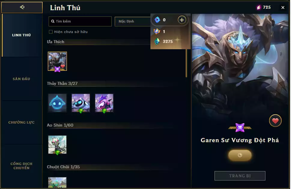 Garen Sư Vương Đột Phá - Trắng Thông Tin + 1 Huy Chương - 3k2 Pha Lê Xứ Sở 💜