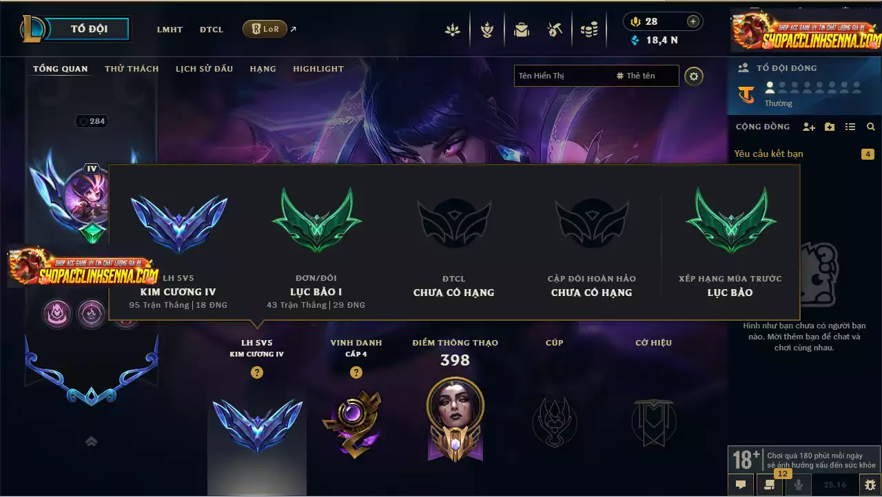 Main Mid Leblanc + 9 trang phục - Nhiều Trang phục Đẹp mắt - Rank Elo Cao