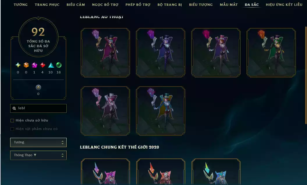 Ảnh Main Mid Leblanc + 9 trang phục - Nhiều Trang phục Đẹp mắt - Rank Elo Cao