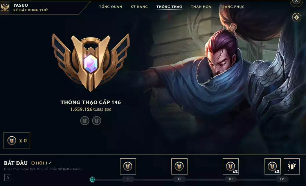Ảnh (6 Hàng Hiệu) Main Yasuo - 9 Skin - 1 triệu659 Thông Thạo Yasuo - Khung Trang Phục - TFT Nhiều Pet