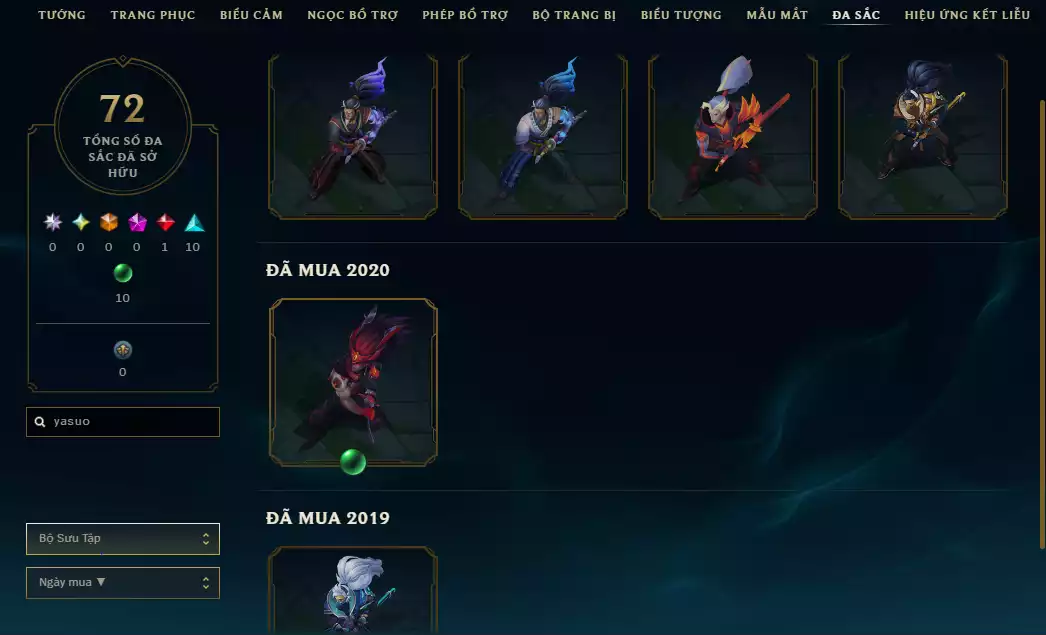 Ảnh (6 Hàng Hiệu) Main Yasuo - 9 Skin - 1 triệu659 Thông Thạo Yasuo - Khung Trang Phục - TFT Nhiều Pet