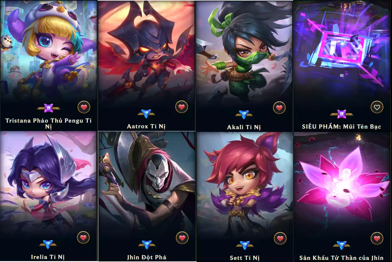 TFT Tristana Pháo Thủ Pengu Tím  💜 - Aachox - Akali - Irelia - Jhin - Sett Tí NỊ Thường - Chưởng Lực - Sàn - Nhiều Pet Khác
