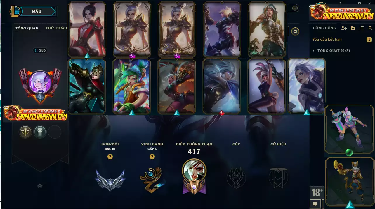 ✨( 6 Hàng Hiệu )Main Riven - 11 Trang Phục - Rank ELO Cao - Nhiều Trang Phục Hot