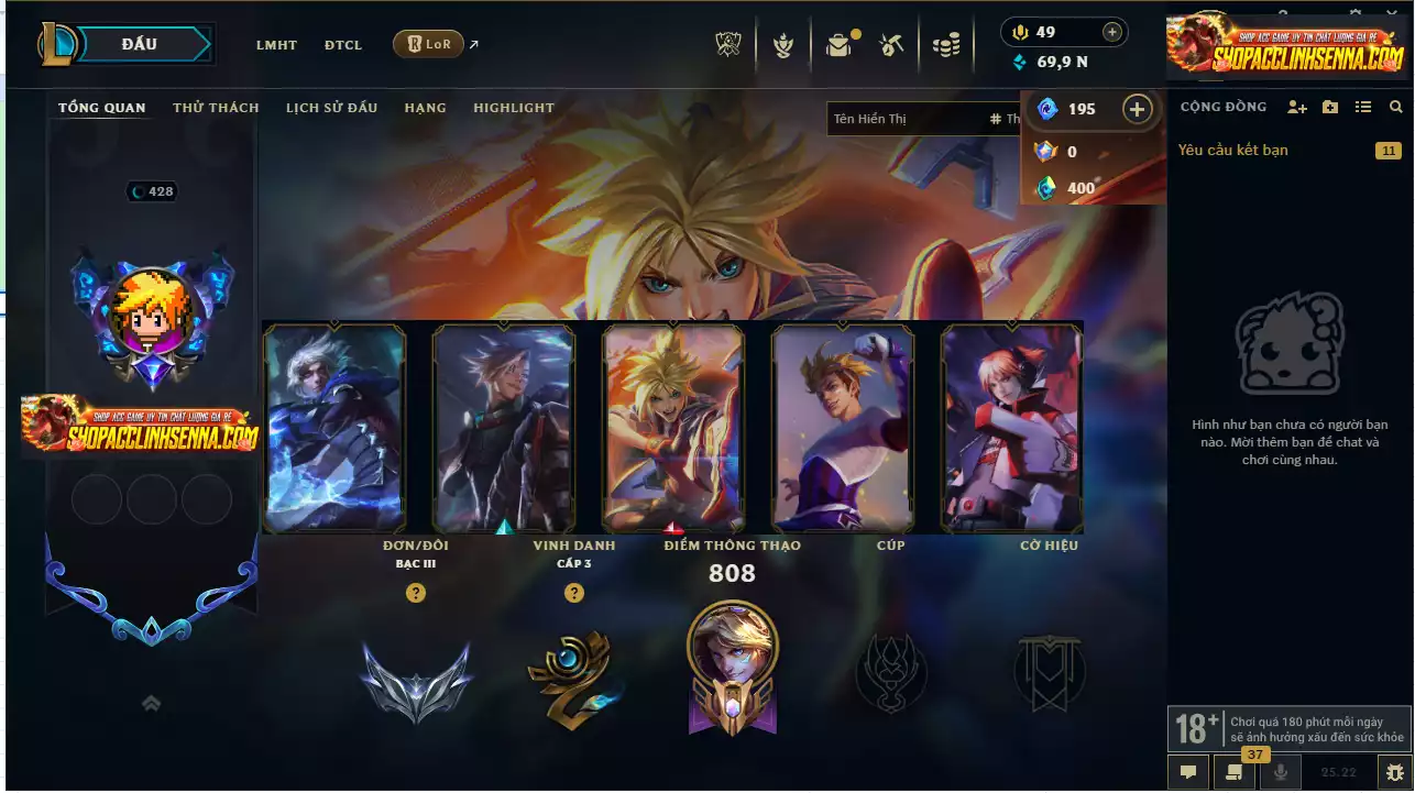 ( Đã Góp )☄️Main ADC ( Nhiều Skin Hot Udyr Tứ Linh - Darius Lang Vương - Nhiều Skin ADC...)