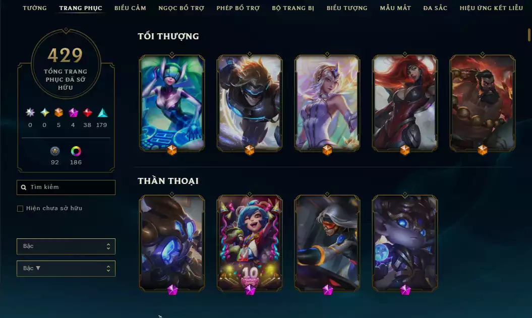 Ảnh 🌧️5 Trang Phục Tối Thượng + 3 Công Nghệ - 4 Biểu Cảm Thách Đấu/ Biểu Tượng - Nhiều Skin Đẹp+ 186 Đa Sắc