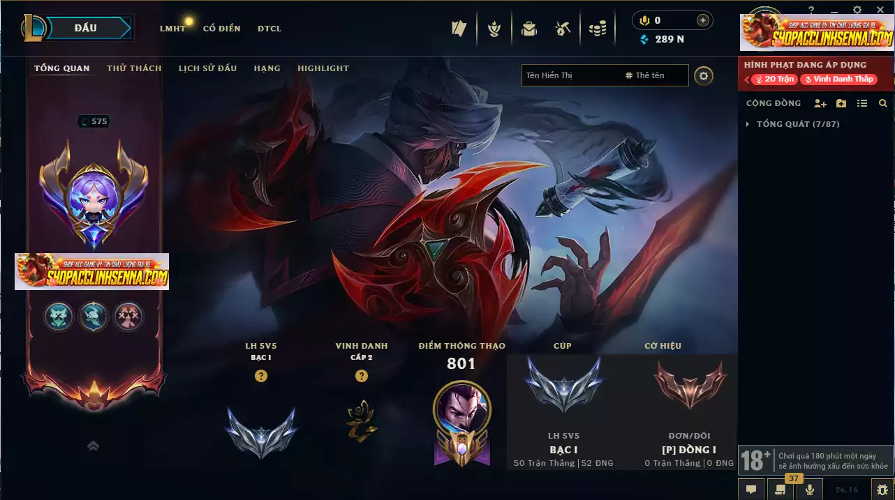 Acc Liên Minh Huyền Thoại + TFT T1 YONE TÍM